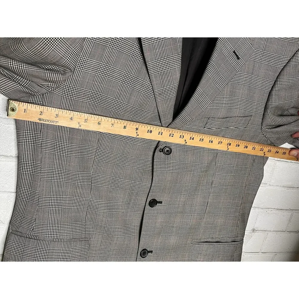 Brooks Brothers 346 Big & Tall 44L 100% WOOL Gray PLAID 3 Button Blazer Jacket